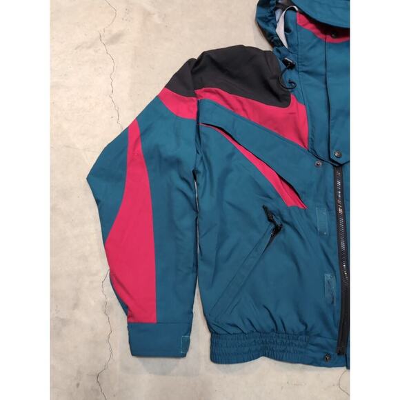 VTG 90s The North Face Ski Jacked Mens S Hooded Full Zip Green Red Black - Picture 2 of 10